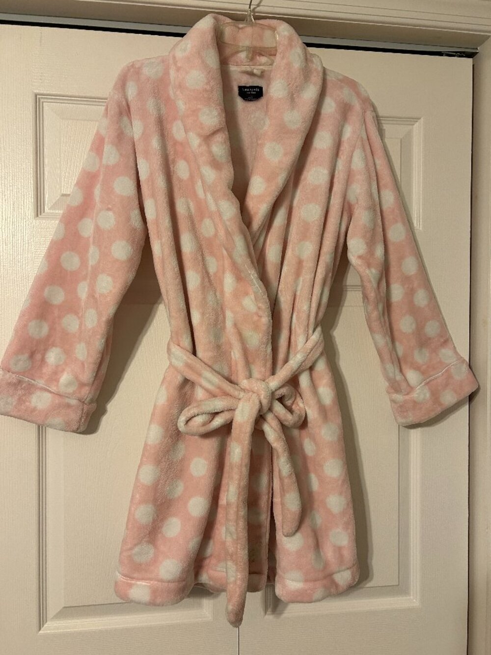 KATE SPADE Sz XS/ S  Pink w/ White Polka Dots Plush Belted Robe w/ Pockets